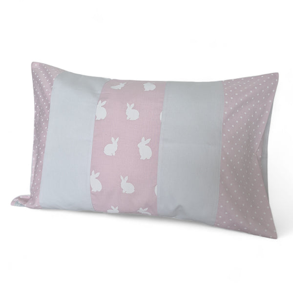 Funda cojin o almohada 50x70 rosado franjas conejo