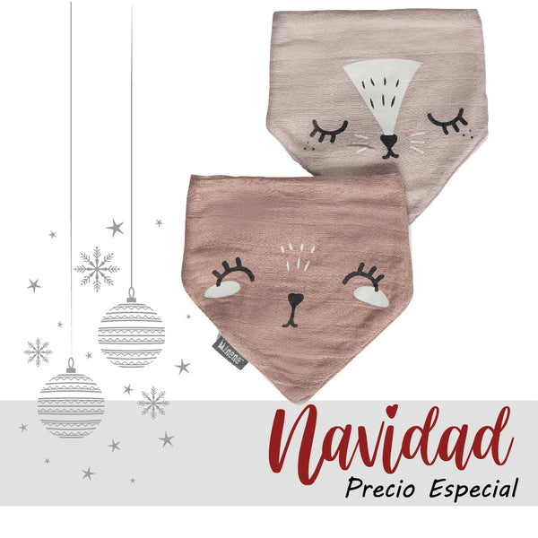 Set 2 baberos pañuelo animales rosados