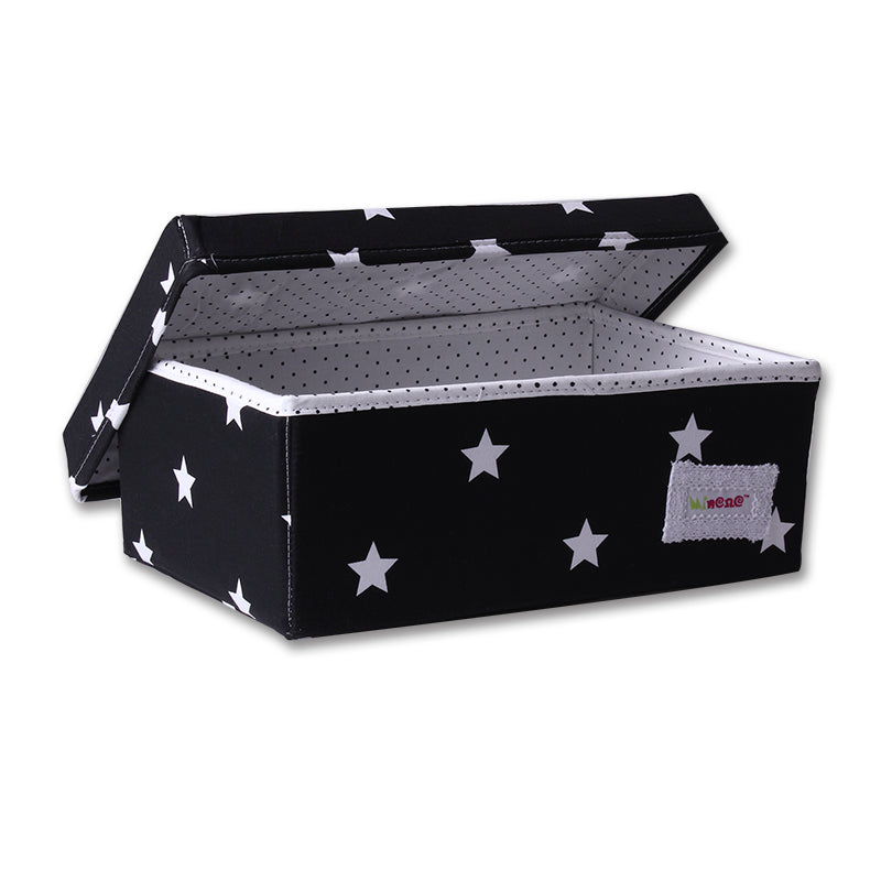Caja tela con tapa chica  negra estrellas