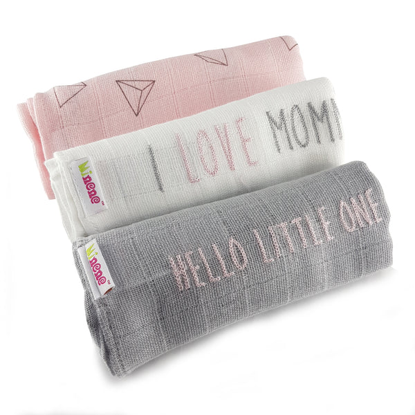 Set 3 tutos muselina rosa y gris