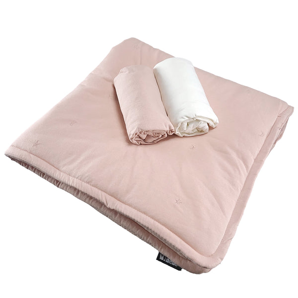 Set moises colecho cobertor y sabanas bajeras rosa y blanco